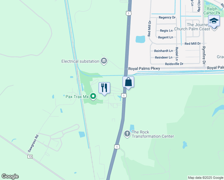 map of restaurants, bars, coffee shops, grocery stores, and more near 2551 North State Street in Bunnell