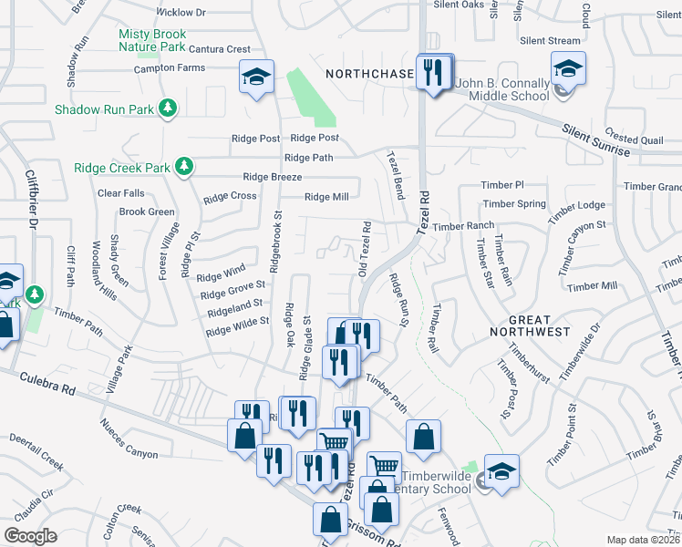 map of restaurants, bars, coffee shops, grocery stores, and more near 8905 Hambledon Drive in San Antonio