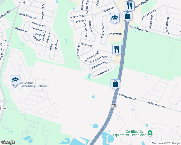 map of restaurants, bars, coffee shops, grocery stores, and more near 7303 Autumn Flower in Converse
