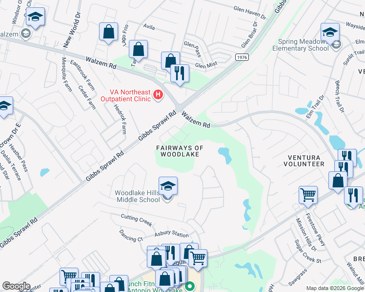 map of restaurants, bars, coffee shops, grocery stores, and more near 7030 Winding Draw in San Antonio