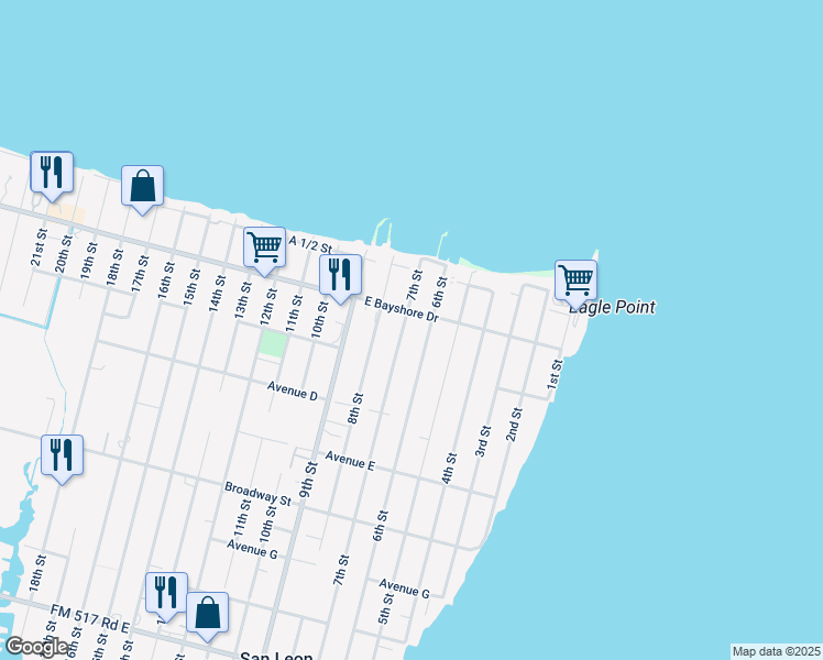 map of restaurants, bars, coffee shops, grocery stores, and more near 215 7th Street in San Leon