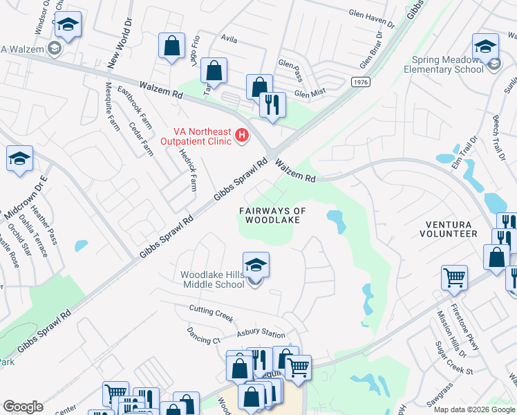 map of restaurants, bars, coffee shops, grocery stores, and more near 7235 Winding Fence in San Antonio