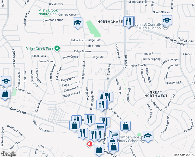 map of restaurants, bars, coffee shops, grocery stores, and more near 8955 Hambledon Drive in San Antonio