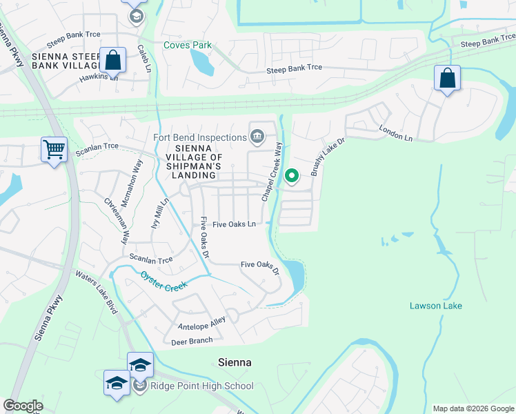 map of restaurants, bars, coffee shops, grocery stores, and more near 3219 Chapel Creek Way in Missouri City