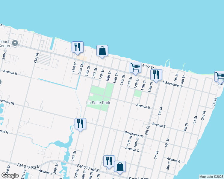 map of restaurants, bars, coffee shops, grocery stores, and more near 310 15th Street in San Leon