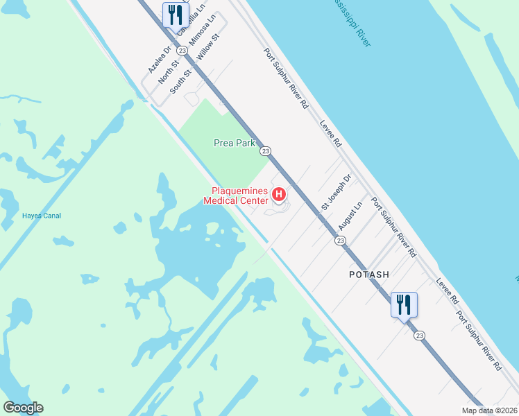 map of restaurants, bars, coffee shops, grocery stores, and more near 189 Penny Dee Drive in Port Sulphur