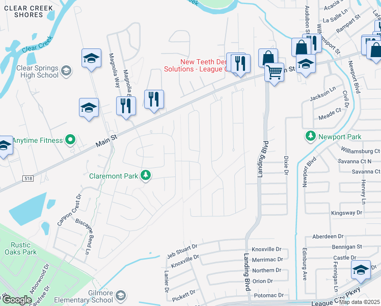 map of restaurants, bars, coffee shops, grocery stores, and more near 307 Meadow Gate Drive in League City