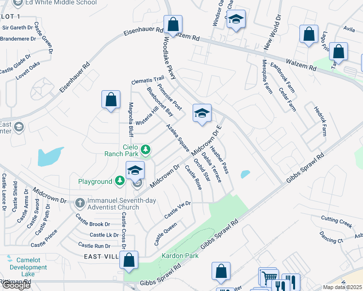 map of restaurants, bars, coffee shops, grocery stores, and more near 6039 Enchantment in San Antonio