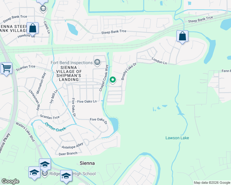 map of restaurants, bars, coffee shops, grocery stores, and more near 10527 Spice Ridge Row in Missouri City