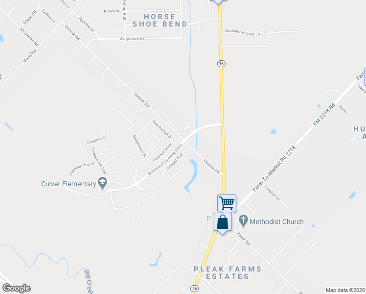 map of restaurants, bars, coffee shops, grocery stores, and more near 2706 Intrepid Trail in Rosenberg