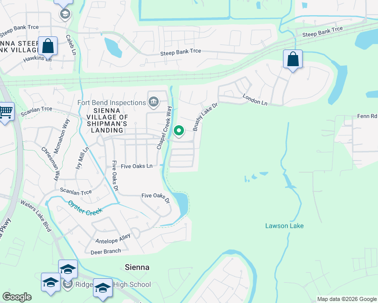 map of restaurants, bars, coffee shops, grocery stores, and more near 10527 Spice Ridge Row in Missouri City