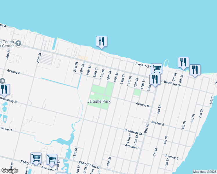 map of restaurants, bars, coffee shops, grocery stores, and more near 310 15th Street in San Leon