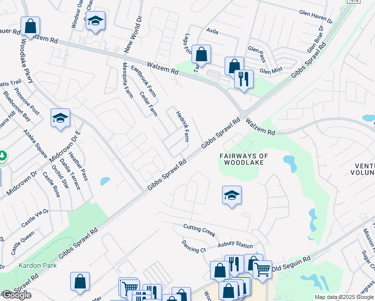 map of restaurants, bars, coffee shops, grocery stores, and more near 6722 Benke Farm in San Antonio