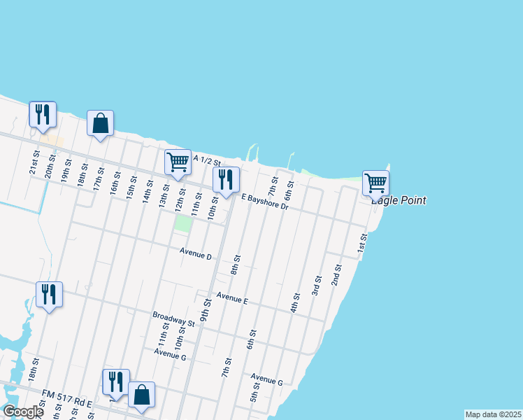 map of restaurants, bars, coffee shops, grocery stores, and more near 215 7th Street in San Leon