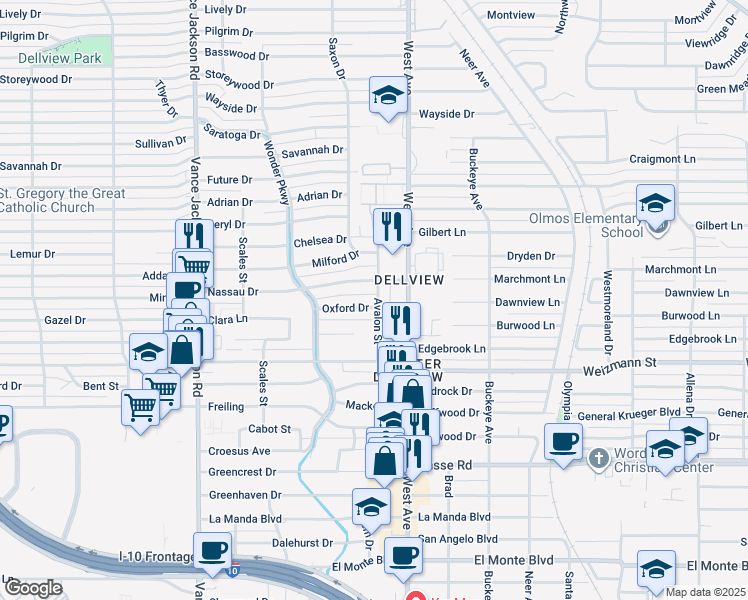 map of restaurants, bars, coffee shops, grocery stores, and more near 103 Oxford Dr in San Antonio