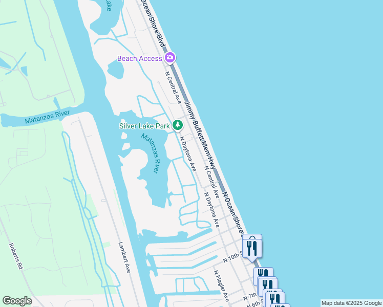 map of restaurants, bars, coffee shops, grocery stores, and more near 1509 North Central Avenue in Flagler Beach