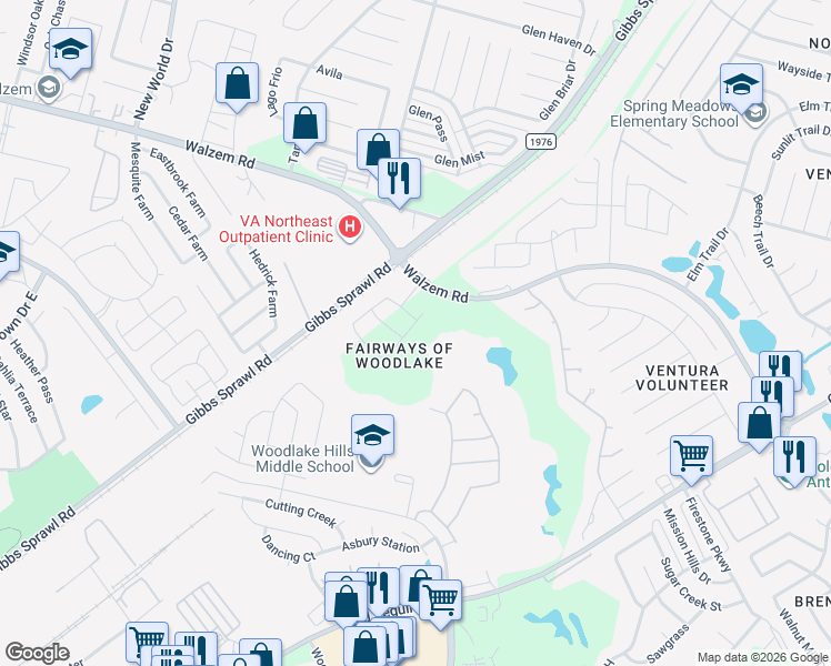 map of restaurants, bars, coffee shops, grocery stores, and more near 7030 Winding Draw in San Antonio