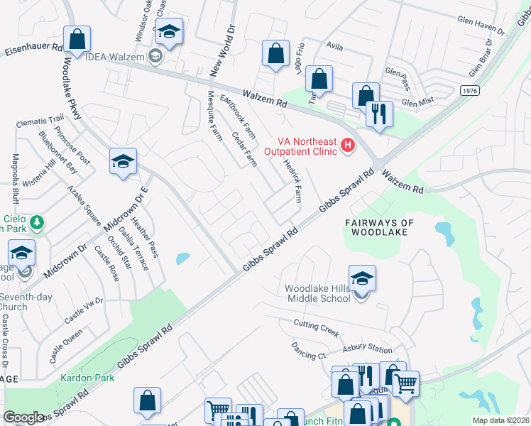 map of restaurants, bars, coffee shops, grocery stores, and more near 7343 Circle Farm in San Antonio