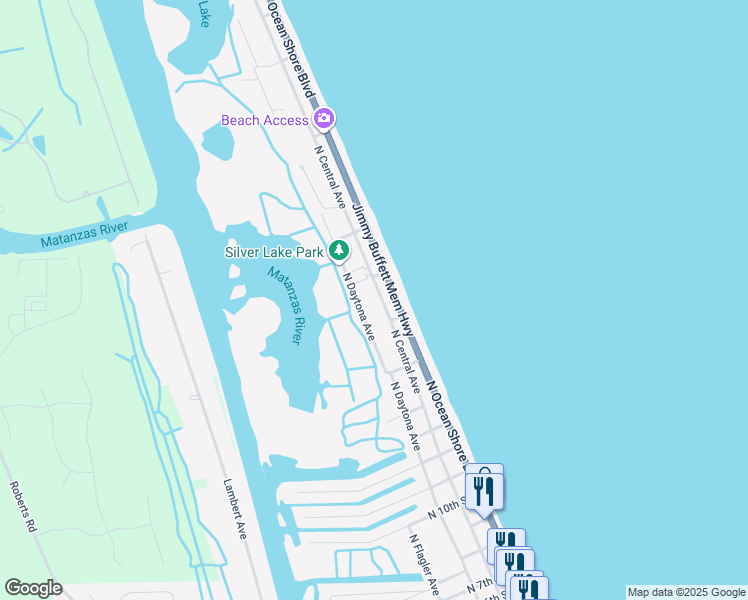 map of restaurants, bars, coffee shops, grocery stores, and more near 1509 North Central Avenue in Flagler Beach