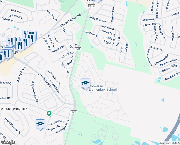 map of restaurants, bars, coffee shops, grocery stores, and more near 6910 Fm 1516 N in Converse