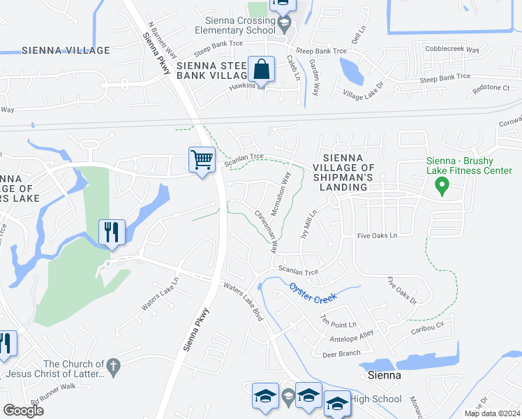 map of restaurants, bars, coffee shops, grocery stores, and more near 9803 Chriesman Way in Missouri City