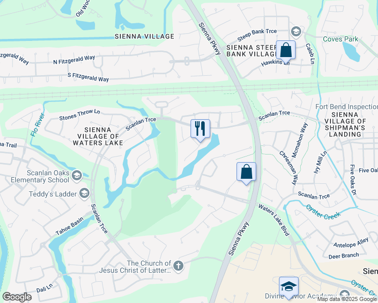 map of restaurants, bars, coffee shops, grocery stores, and more near 15 Sullivans Landing in Missouri City