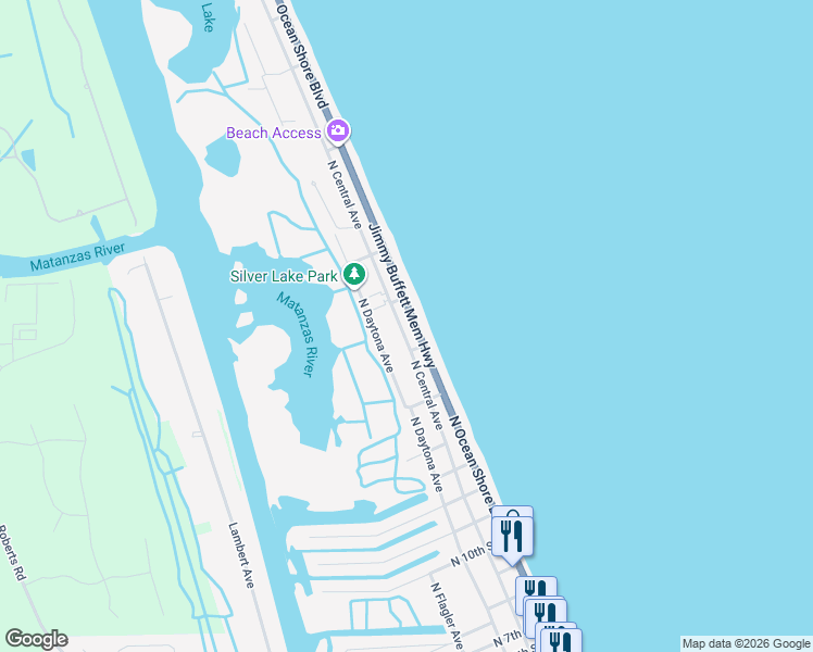 map of restaurants, bars, coffee shops, grocery stores, and more near 1522 North Central Avenue in Flagler Beach