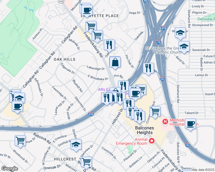 map of restaurants, bars, coffee shops, grocery stores, and more near 6851 Citizens Parkway in San Antonio