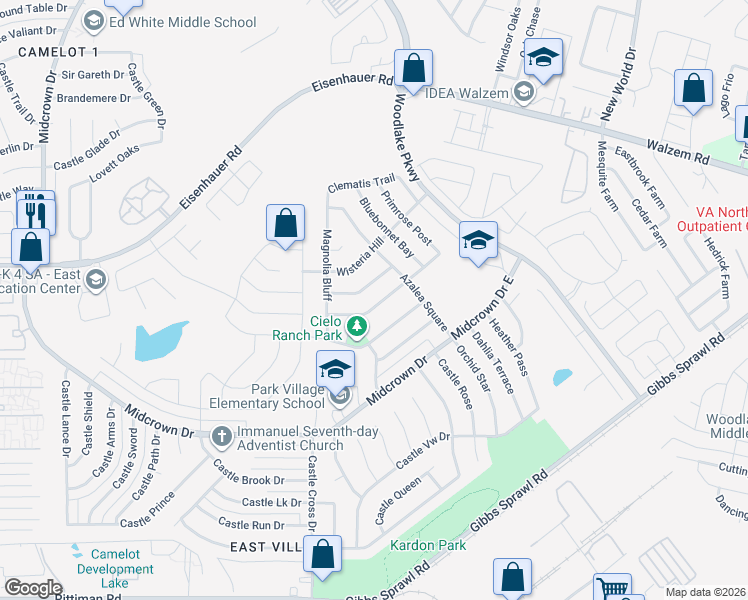 map of restaurants, bars, coffee shops, grocery stores, and more near 6138 Plumbago Place in San Antonio
