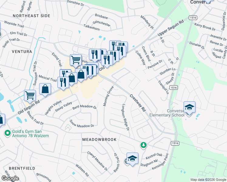 map of restaurants, bars, coffee shops, grocery stores, and more near in Bexar County