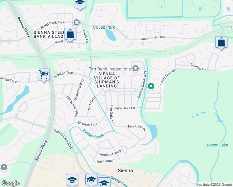 map of restaurants, bars, coffee shops, grocery stores, and more near 10223 Shipmans Landing Drive in Missouri City