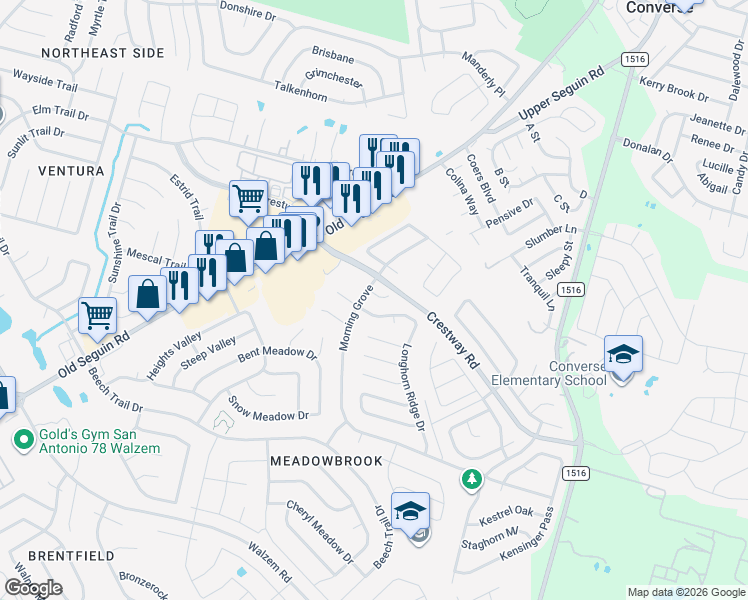 map of restaurants, bars, coffee shops, grocery stores, and more near in Bexar County