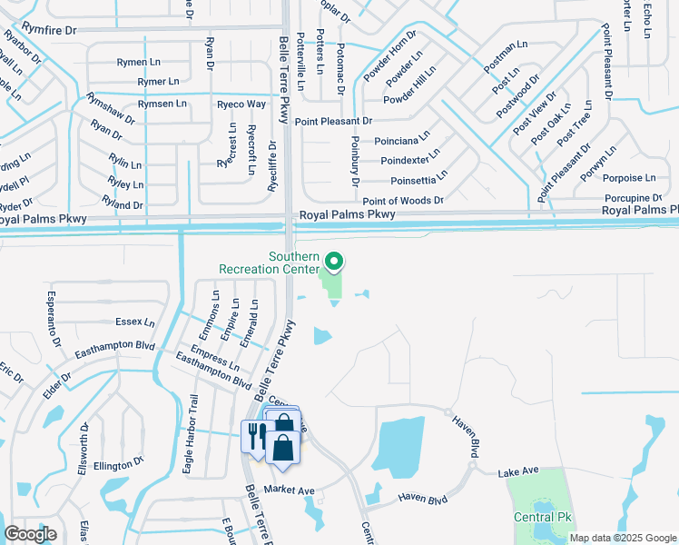map of restaurants, bars, coffee shops, grocery stores, and more near 1290 Belle Terre Parkway in Palm Coast
