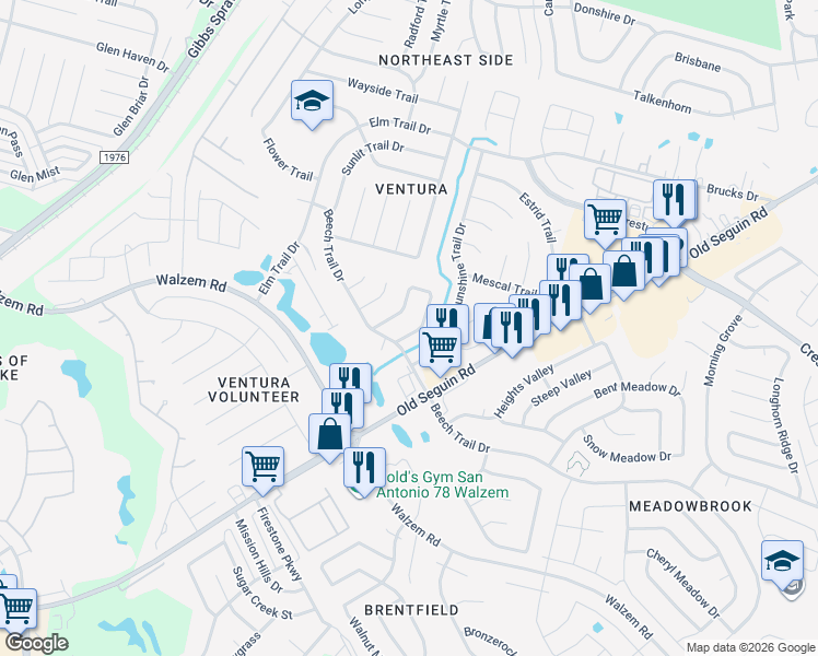 map of restaurants, bars, coffee shops, grocery stores, and more near 8011 Dove Trail Drive in San Antonio