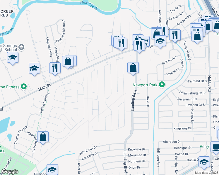 map of restaurants, bars, coffee shops, grocery stores, and more near 411 Cedar Point Drive in League City