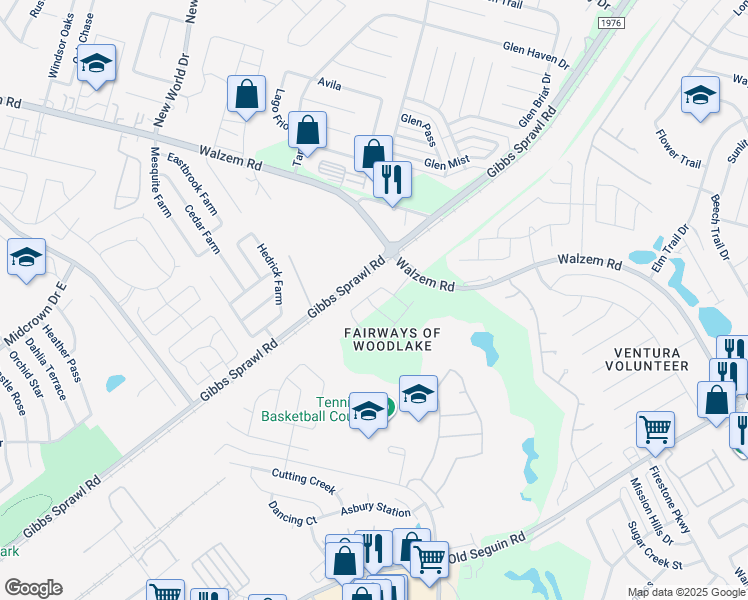 map of restaurants, bars, coffee shops, grocery stores, and more near 7103 Winding Shelf in San Antonio