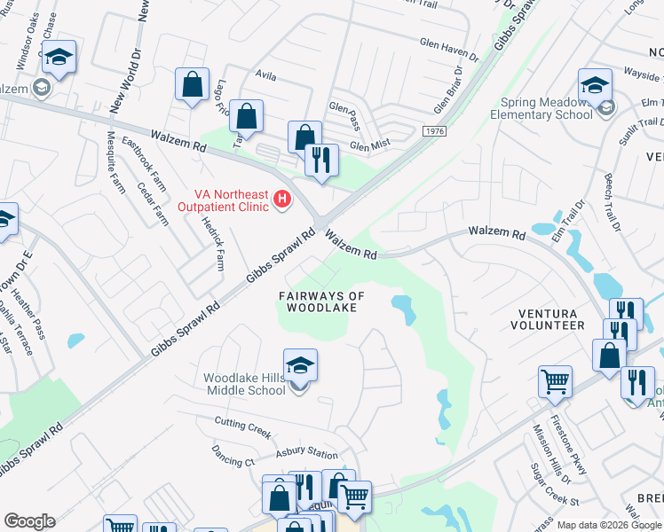 map of restaurants, bars, coffee shops, grocery stores, and more near 7219 Winding Cloud in San Antonio