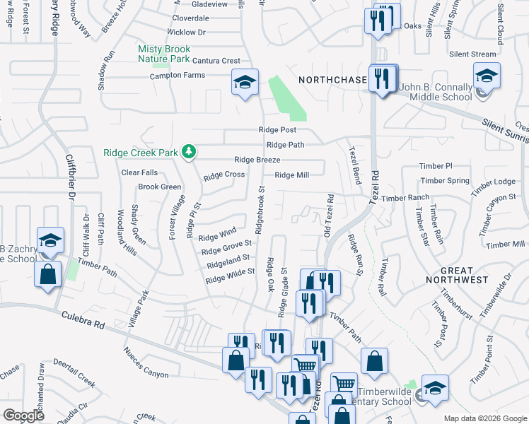 map of restaurants, bars, coffee shops, grocery stores, and more near 9114 Ranch Court in San Antonio