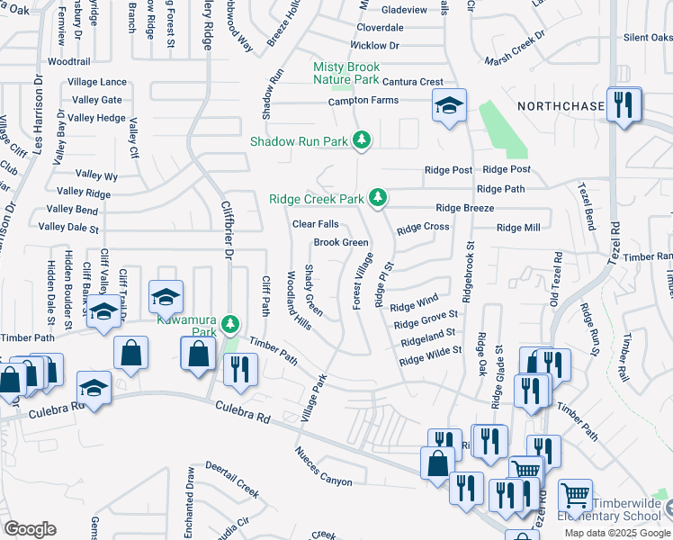 map of restaurants, bars, coffee shops, grocery stores, and more near 9510 Deer Spring in San Antonio