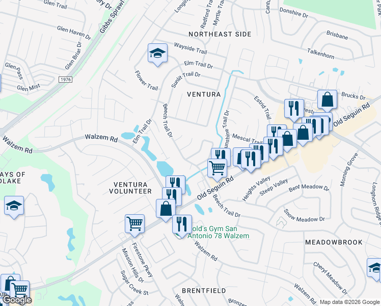 map of restaurants, bars, coffee shops, grocery stores, and more near 8007 Copper Trail Drive in San Antonio