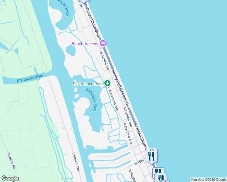 map of restaurants, bars, coffee shops, grocery stores, and more near 1605 North Daytona Avenue in Flagler Beach