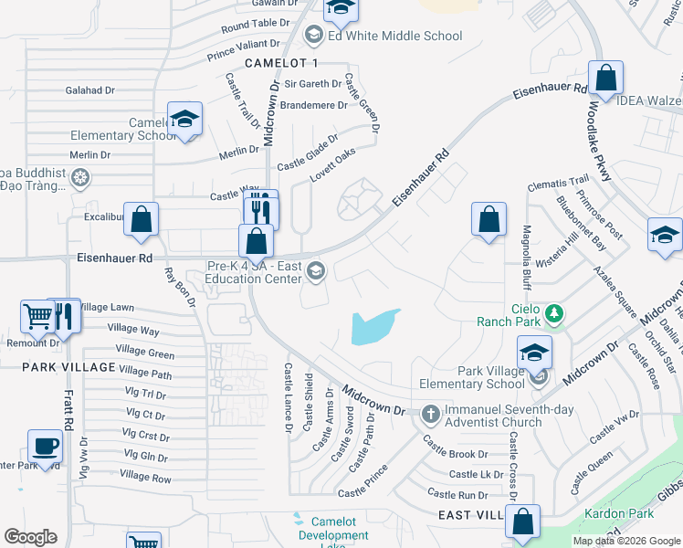 map of restaurants, bars, coffee shops, grocery stores, and more near 7219 Lavaca Bluff in San Antonio