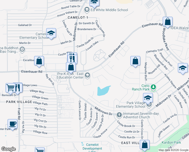 map of restaurants, bars, coffee shops, grocery stores, and more near 7219 Lavaca Bluff in San Antonio