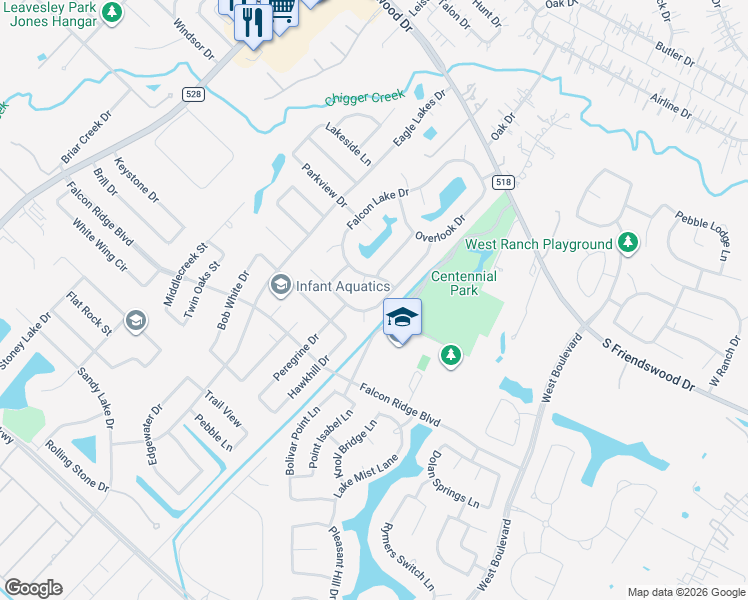 map of restaurants, bars, coffee shops, grocery stores, and more near 708 High Ridge Dr in Friendswood