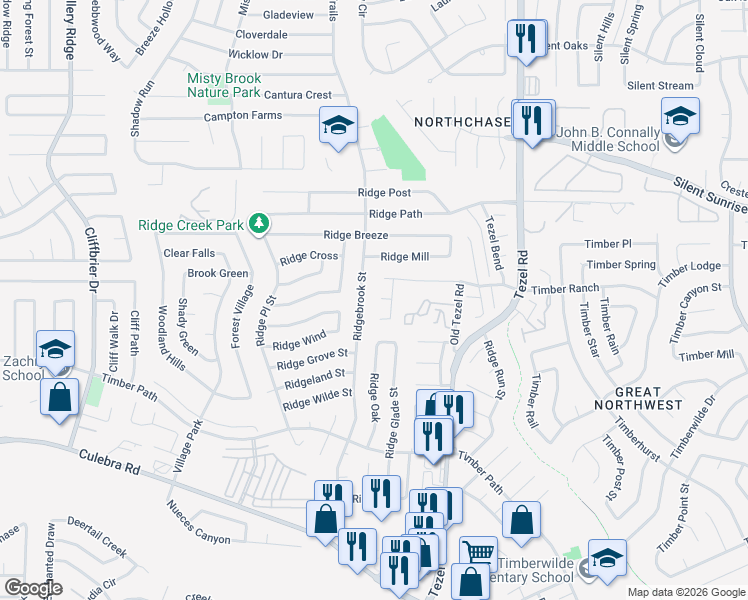 map of restaurants, bars, coffee shops, grocery stores, and more near 9114 Ranch Court in San Antonio