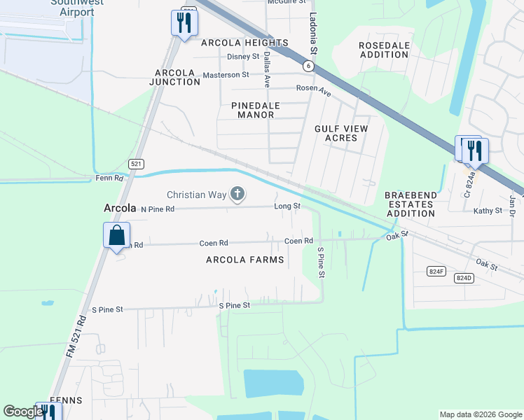 map of restaurants, bars, coffee shops, grocery stores, and more near 722 North Pine Road in Rosharon