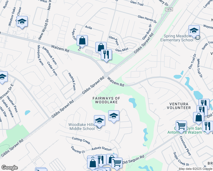 map of restaurants, bars, coffee shops, grocery stores, and more near 7219 Winding Cloud in San Antonio