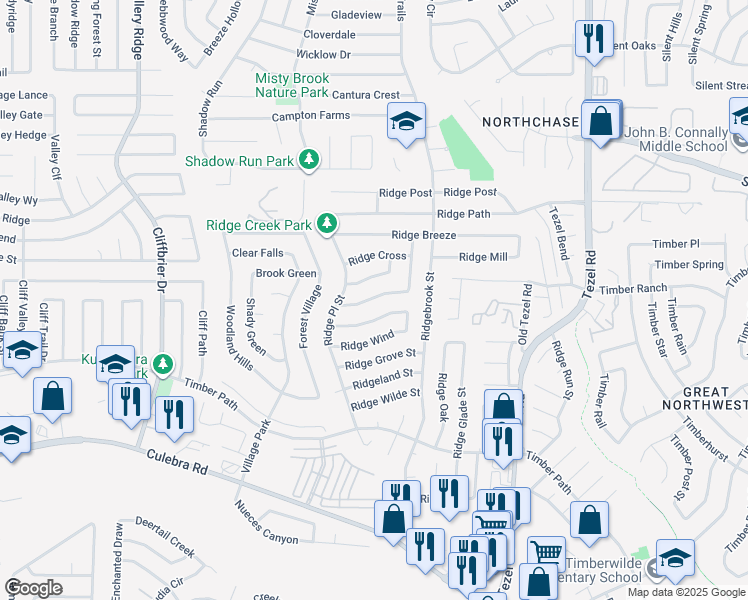 map of restaurants, bars, coffee shops, grocery stores, and more near 9226 Ridge Town in San Antonio