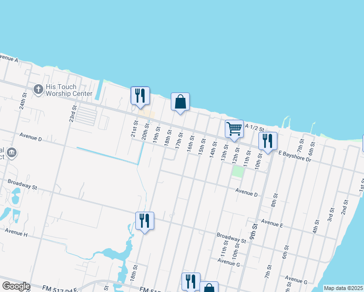 map of restaurants, bars, coffee shops, grocery stores, and more near 241 17th Street in San Leon