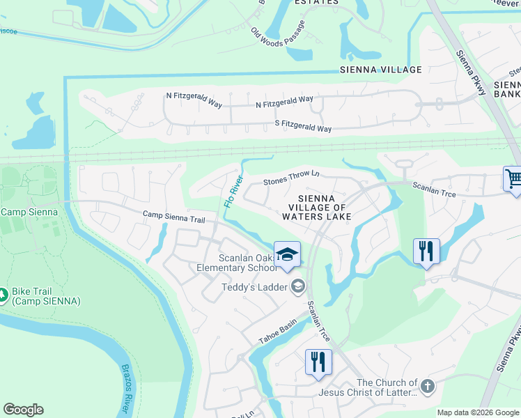 map of restaurants, bars, coffee shops, grocery stores, and more near 8511 Stones Throw Lane in Missouri City